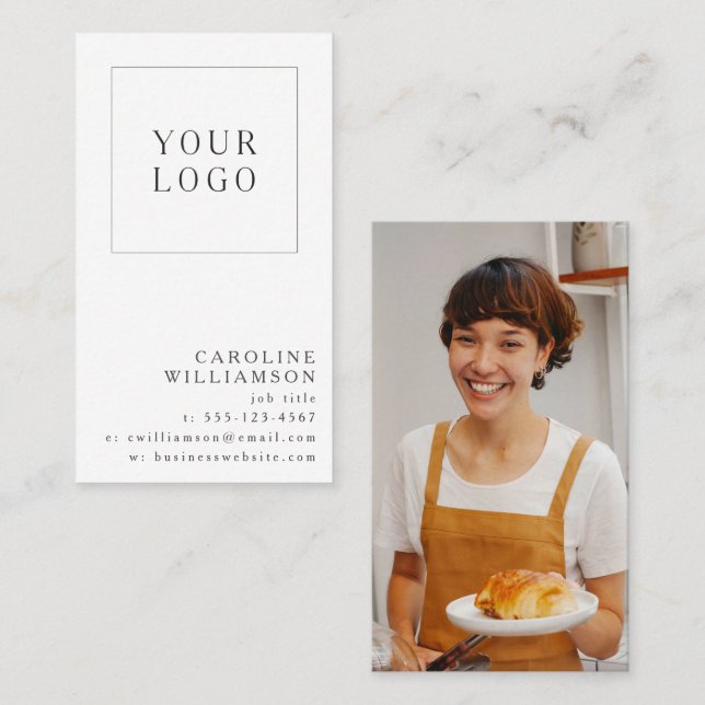 Carte De Visite Simple Modern Minimal Vertical Logo Photo (Devant / Derrière)