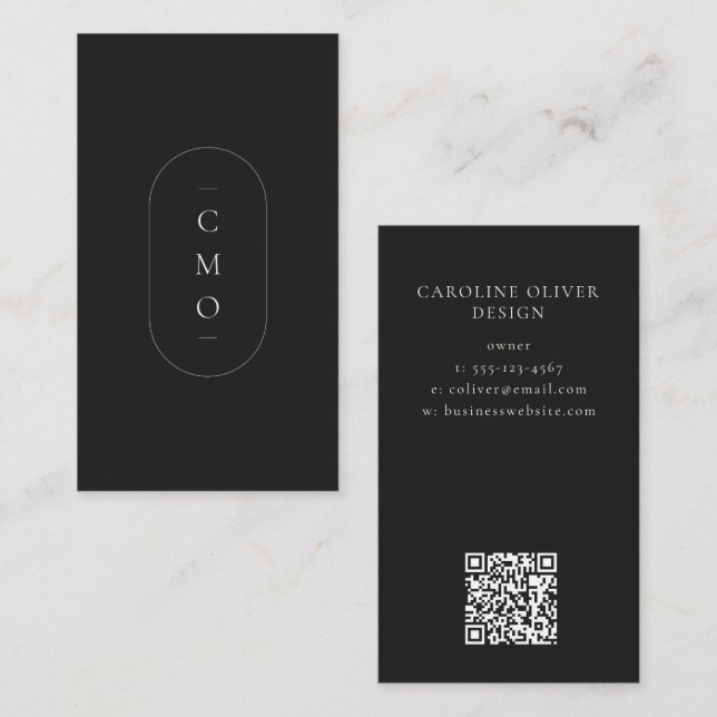 Carte De Visite Simple Modern Minimalist Black Monogram Small (Devant / Derrière)