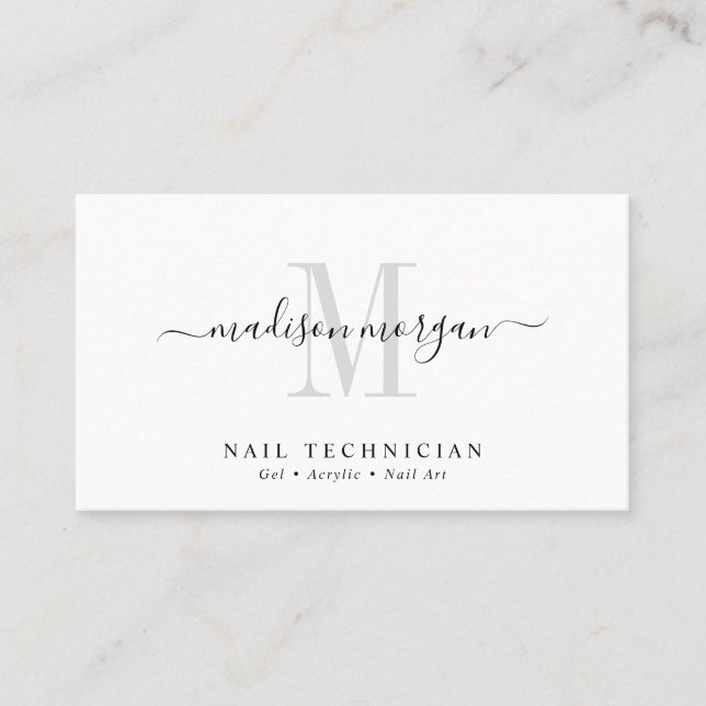 Carte De Visite Simple Modern Nail Technician Script Monogram (Devant)