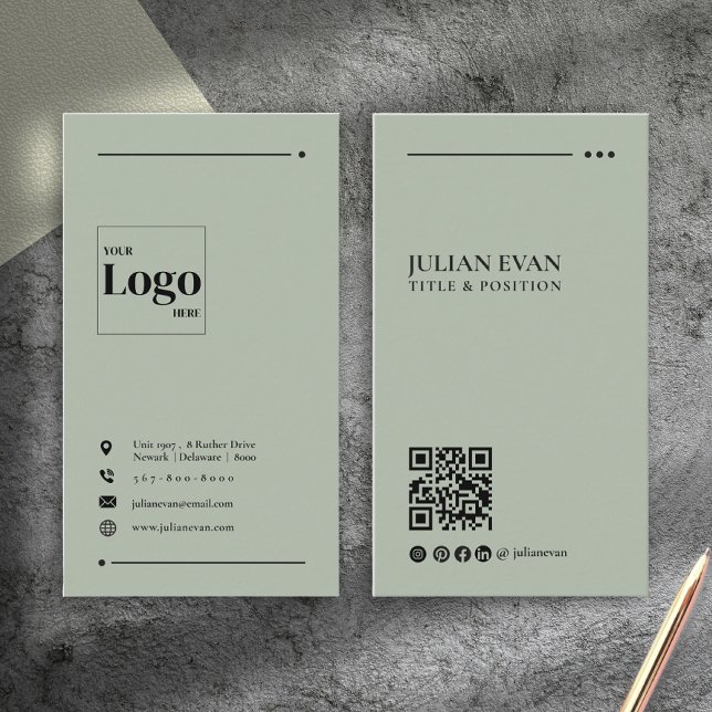 Carte De Visite Simple Modern QR Code Sage Green Minimalist (Simple Modern QR Code Sage Green Minimalist Business Card)