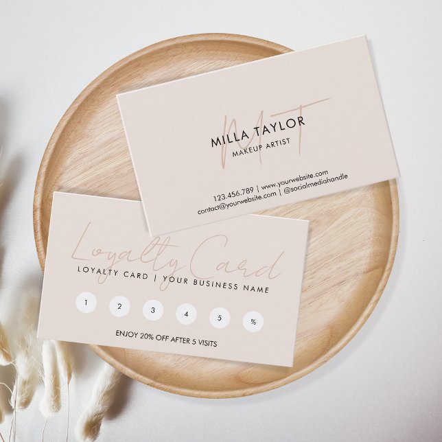 Carte De Visite Simple moderne Blush rose Monogramme féminin Logo (Créateur téléchargé)