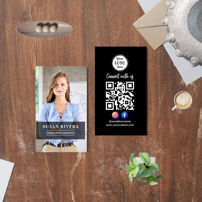 Carte De Visite Simple Moderne Code QR | Réseaux Sociaux & Photo (Créateur téléchargé)