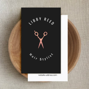 Carte De Visite Simple moderne coiffeur Rose Ciseaux d'or noir