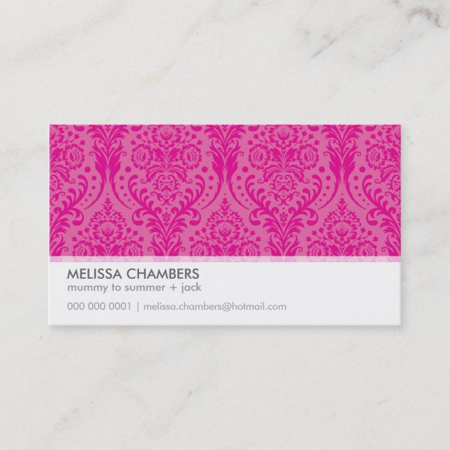 CARTE DE VISITE simple moderne damask fuschia rose (Devant)