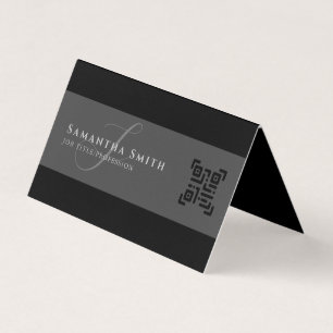 Carte De Visite Simple moderne demi-gris mi-noir QR Monogramme