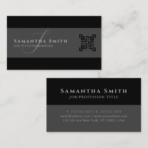Carte De Visite Simple moderne demi-gris mi-noir QR Monogramme