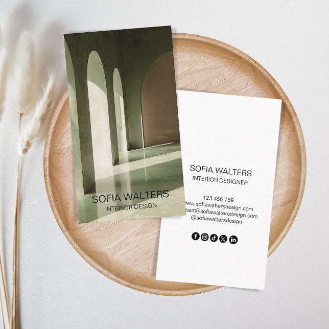Carte De Visite simple moderne design intérieur design maison mise (sage green abstract architecture arch)