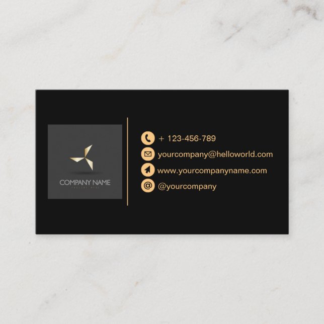Carte De Visite Simple moderne luxe noir & or votre logo (Devant)