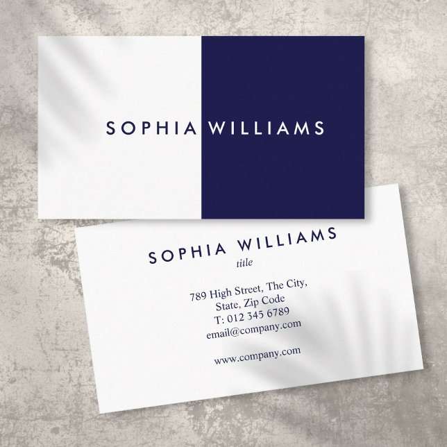 Carte De Visite Simple Moderne Marine et Blanc Professionnel (Simple Modern Navy and White Professional Business Card)