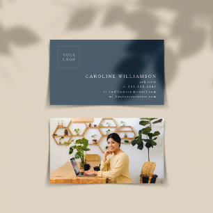 Carte De Visite Simple Moderne Minimaliste Logo Photo Bleu Foncé