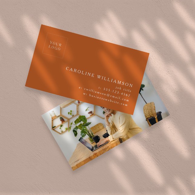 Carte De Visite Simple Moderne Minimaliste Logo Photo Orange Brûlé (Créateur téléchargé)