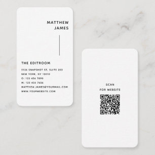 Carte De Visite Simple moderne minimaliste noir blanc QR Code