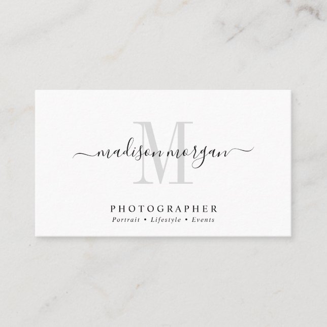 Carte De Visite Simple Moderne Photographe Script Monogramme (Devant)