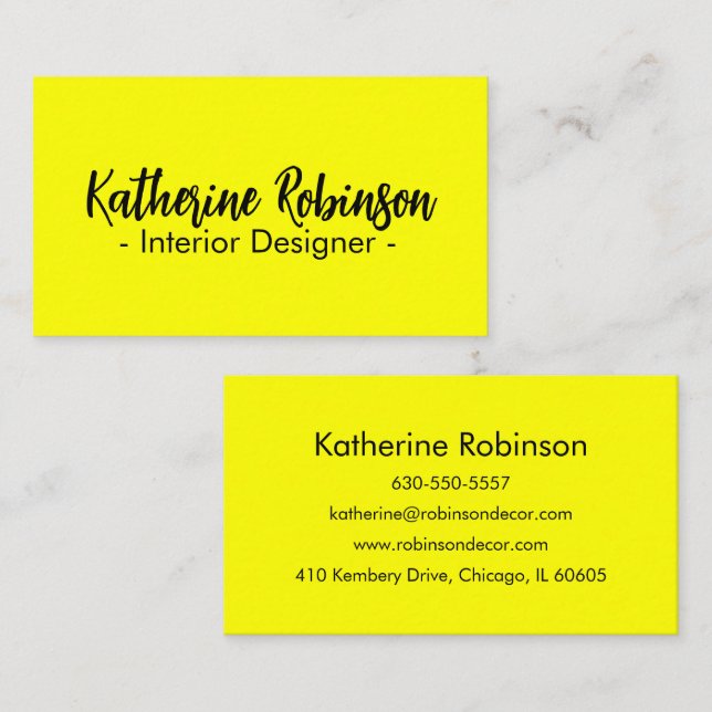 Carte De Visite Simple Moderne Professionnel Jaune Néon (Devant / Derrière)
