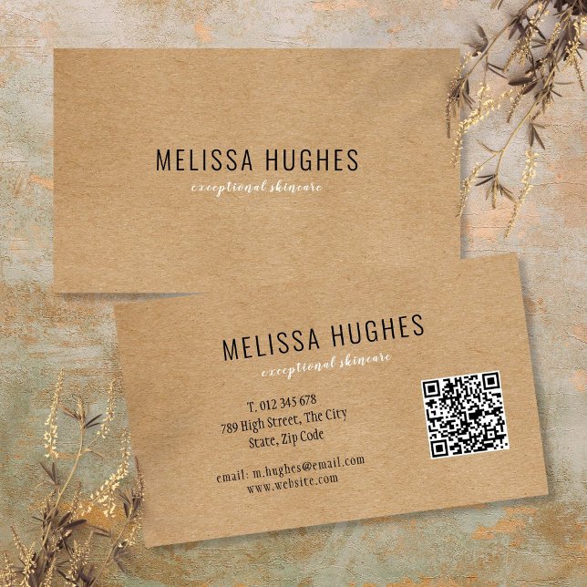 Carte De Visite Simple Moderne Rustique Kraft Code QR (Simple Modern Rustic Kraft QR Code Business Card)