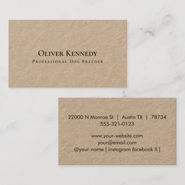 Carte De Visite Simple Moderne Rustique Papier Kraft Premium   (Devant / Derrière)