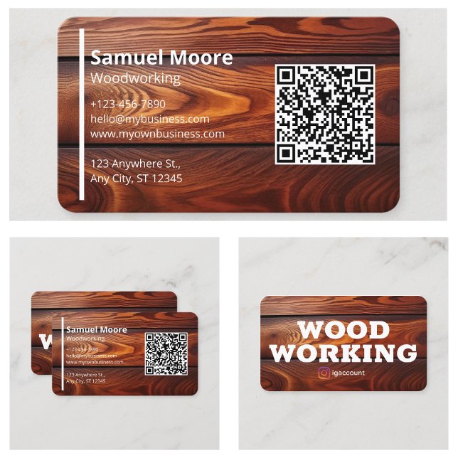 Carte De Visite Simple Moderne Travail du Bois Charpentiers Code Q (Simple Modern Woodworking Carpenters QR Code Business Card
)