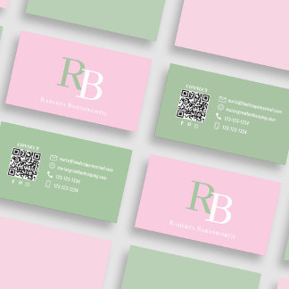 Carte De Visite Simple Monogram QR Code Pink | Connect with Me