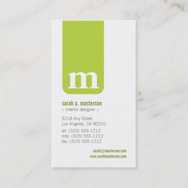 Carte de visite simple Monogramme Designer (chaux) (Devant)