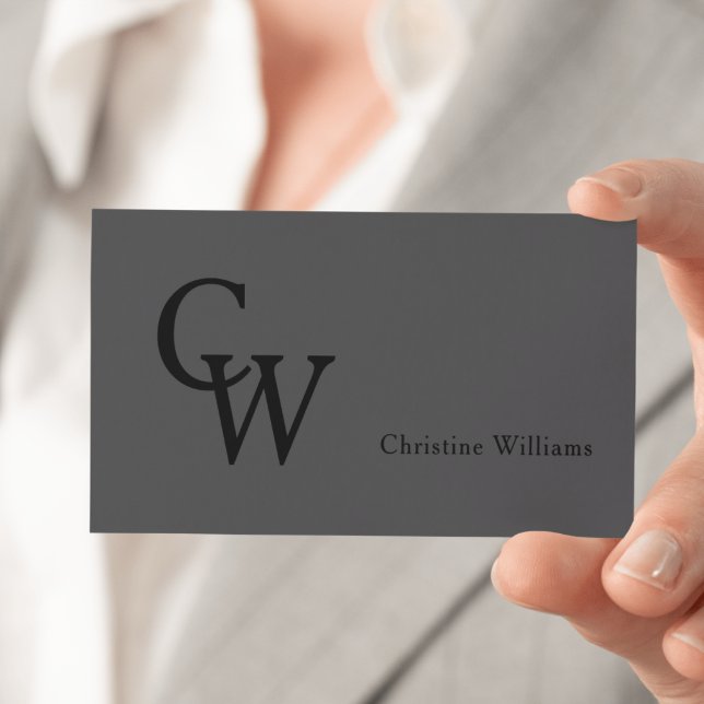 Carte De Visite Simple Monogramme Élégant Professionnel Gris Foncé (Dark Gray Elegant Monogram Business Card)