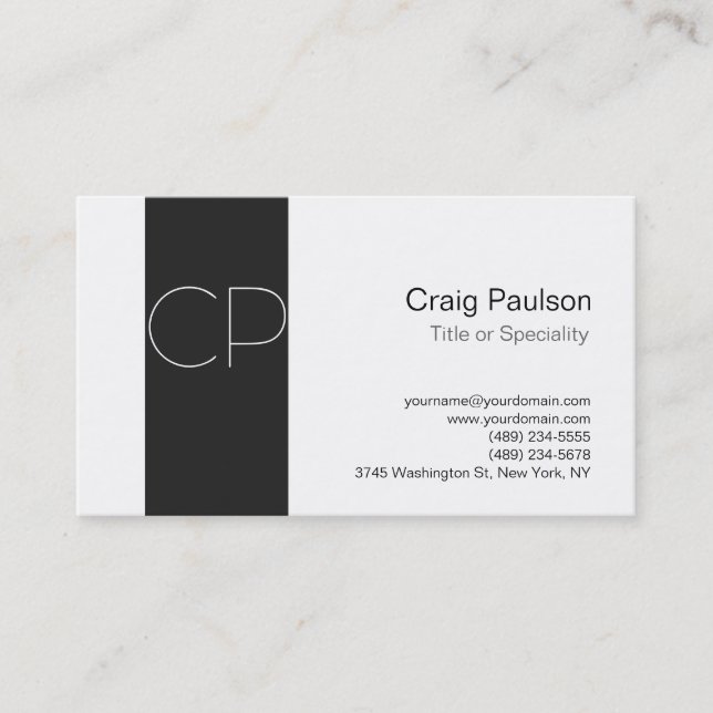 Carte de visite simple monogramme gris blanc (Devant)