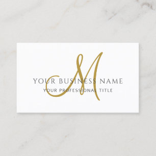 Carte De Visite Simple Monogramme Or Blanc Minimaliste