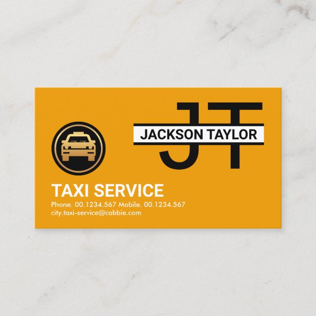 Carte De Visite Simple Monogramme Professionnel Taxi Jaune Cabine (Devant)