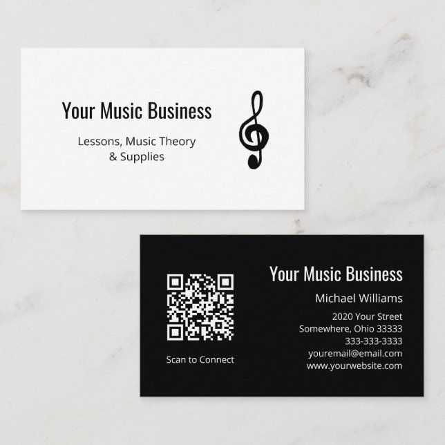 Carte De Visite Simple Music Education QR code Treble Clef (Devant / Derrière)