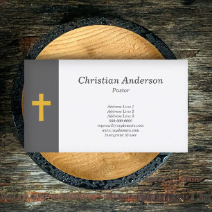 Carte De Visite Simple, noir avec un pasteur Gold Cross