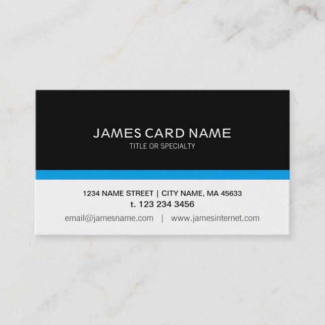 Carte De Visite Simple Noir / Blanc avec une ligne bleue (Devant)