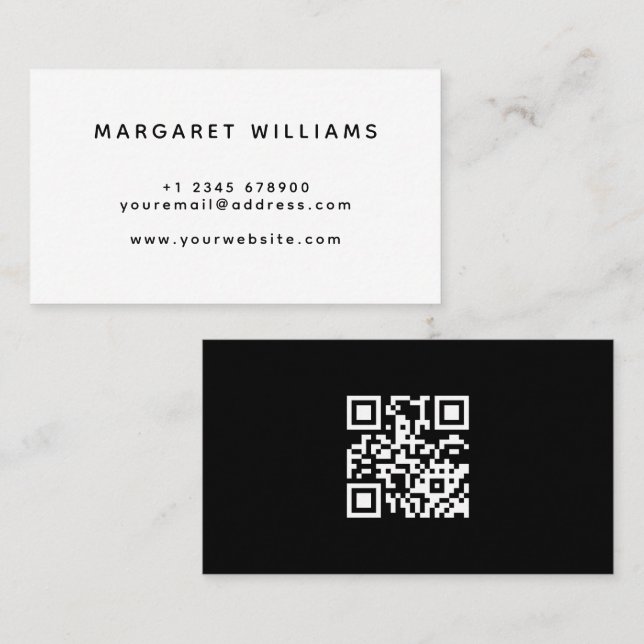 Carte de visite simple noir et blanc avec QR Code (Devant / Derrière)