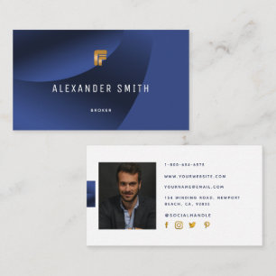 Carte De Visite Simple Office moderne Blue Gold Professional Photo
