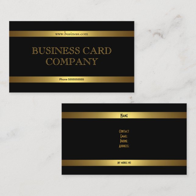 Carte De Visite Simple Or Noir Noir Élégant Classy (Devant / Derrière)