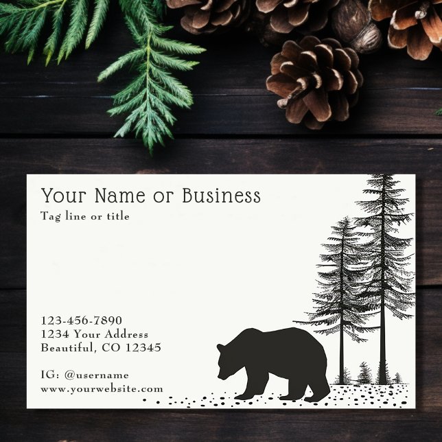 Carte De Visite Simple Ours Noir Forêt rustique de bois (Front - Simple Black Bear Rustic Woodland Forest Business Card)