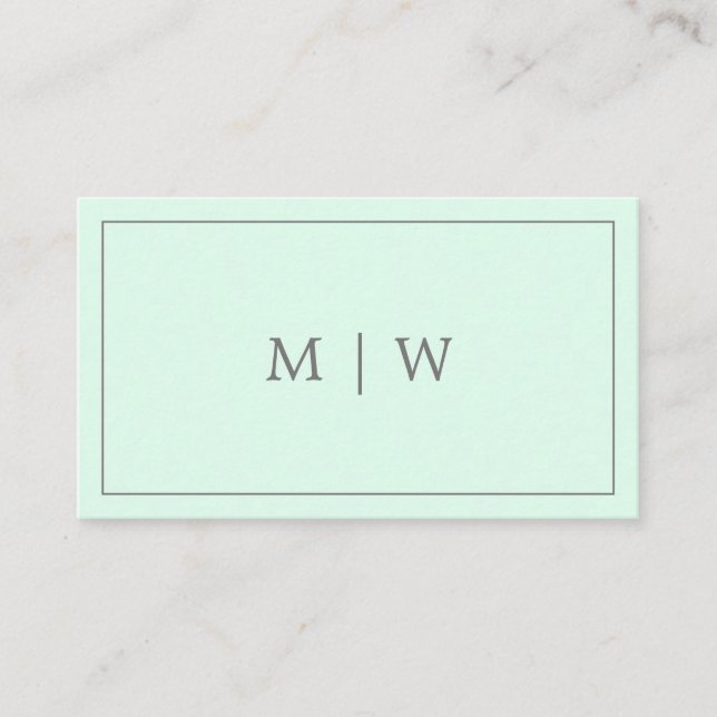 Carte De Visite Simple Pastel Mint Vert Deux Monogrammes Initiaux  (Devant)