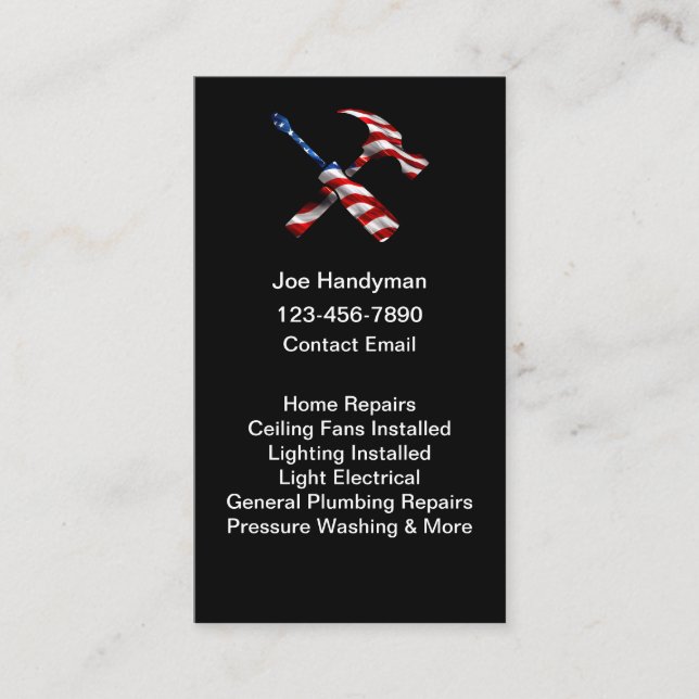 Carte De Visite Simple Patriotic American Handyman Business Cards (Devant)