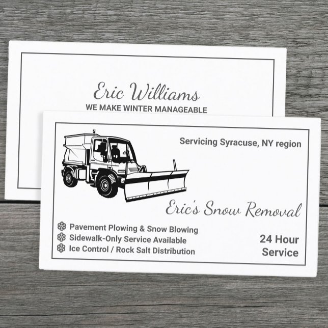 Carte De Visite Simple Pellage de neige (Simple Black and White Snow Removing Business Cards)