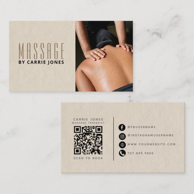 Carte De Visite Simple Photo de Thérapeute de Massage (Devant / Derrière)