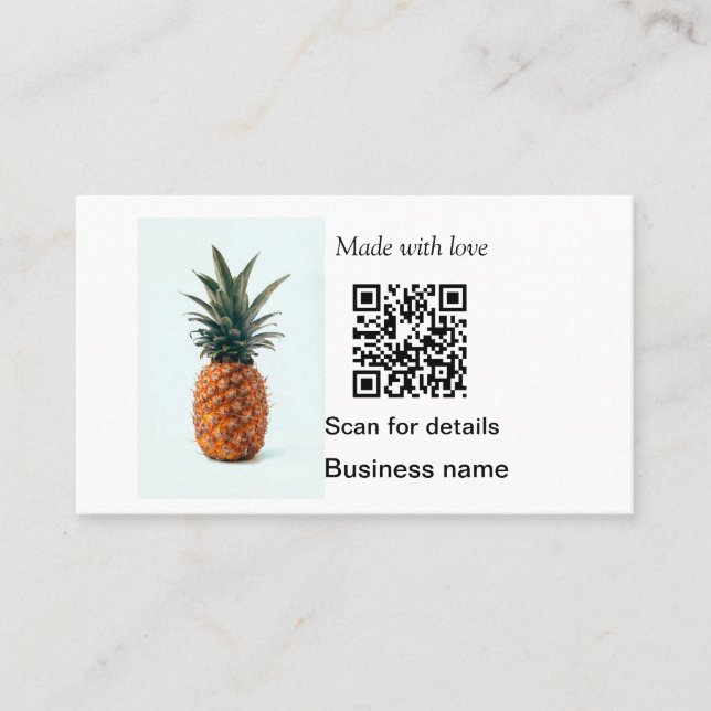 Carte De Visite Simple pineapple fruit food q r code business deta (Devant)