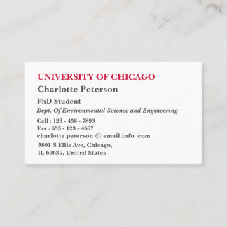 Carte de visite simple pour étudiant en doctorat
