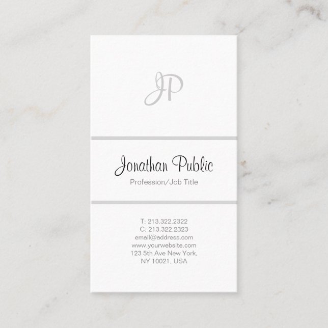Carte De Visite Simple professionnel élégant Monogramme blanc mode (Devant)