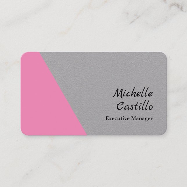 Carte De Visite Simple Professionnel Minimaliste Gris Rose (Devant)