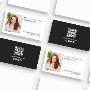 Carte De Visite Simple professionnel QR Code photo noir