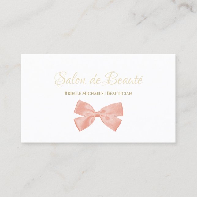Carte De Visite Simple Rose Bow Gold Script Girl Beauté Salon (Devant)