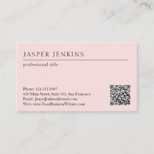 Carte De Visite Simple rose Professionnel Minimal QR Code moderne