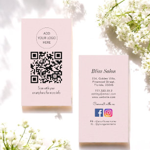Carte De Visite Simple rose QR Code Beauté Salon