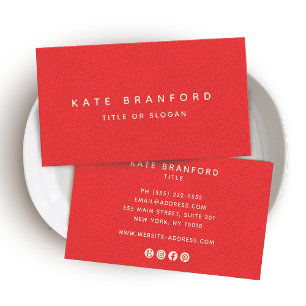 Carte De Visite Simple rouge moderne minimaliste médias sociaux