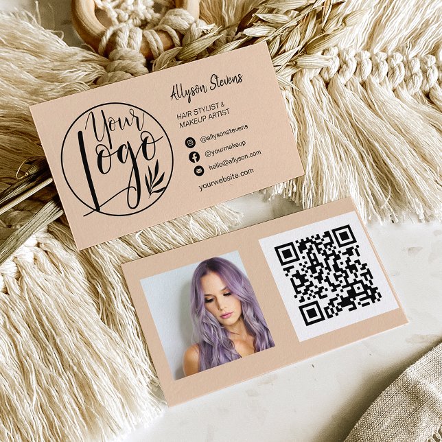 Carte De Visite Simple sable noir maquillage photo logo qr code (Créateur téléchargé)