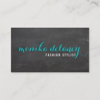 Carte De Visite SIMPLE SCRIPT élégant à la mode chalkboard turquoi