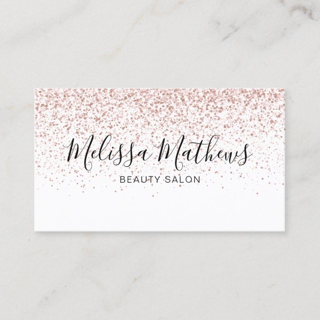 Carte de visite Simple Script Rose Gold Glitter (Devant)